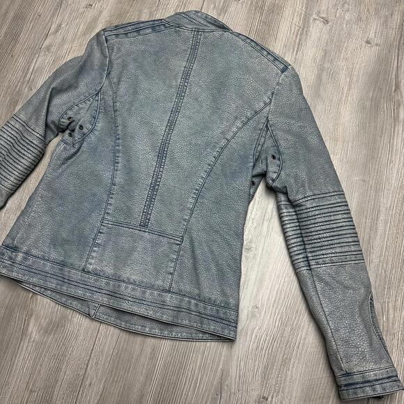Fantazia Jacket Womens Small Blue Vegan Leather Bomber Motorcycle NWT - Picture 10 of 10